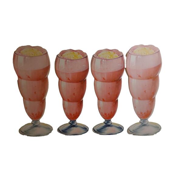 4 Strawberry Milk Shake Ice Cream Soda Floats Diecuts Paper Signs Original 1950s - Picture 1 of 3